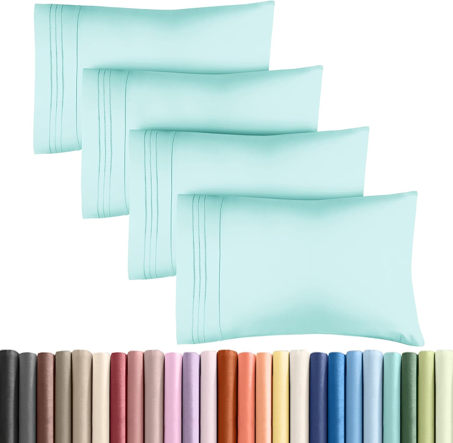 King Pillow Cases Set of 4 - Ultra Soft Hotel Quality Pillowcase Covers - Comfy, Cozy & Wrinkle Free - Shrinkage, Stain and Fade Resistant - Machine Washable Pillow Protectors - 4 Piece Set - Spa Blue